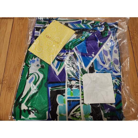 Bob Mackie Wearable Art Silk Shirt Green Blue Cat Parrot Monkey Print 1X PLUS - Picture 11 of 11
